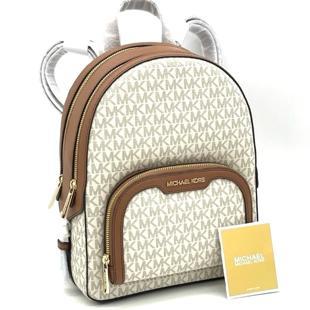 Michael Kors Jaycee Medium Zip Packet Backpack Vanilla/Brown